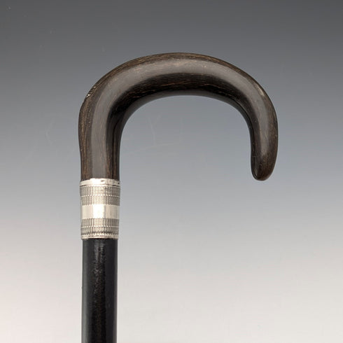 約 1910 年英國古董男士純銀裝飾牛角手柄手杖 91 厘米